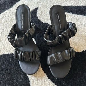 8.5 French Connection 2 strap high heels Black Vegan Leather Style FC-CRYSTAL-S